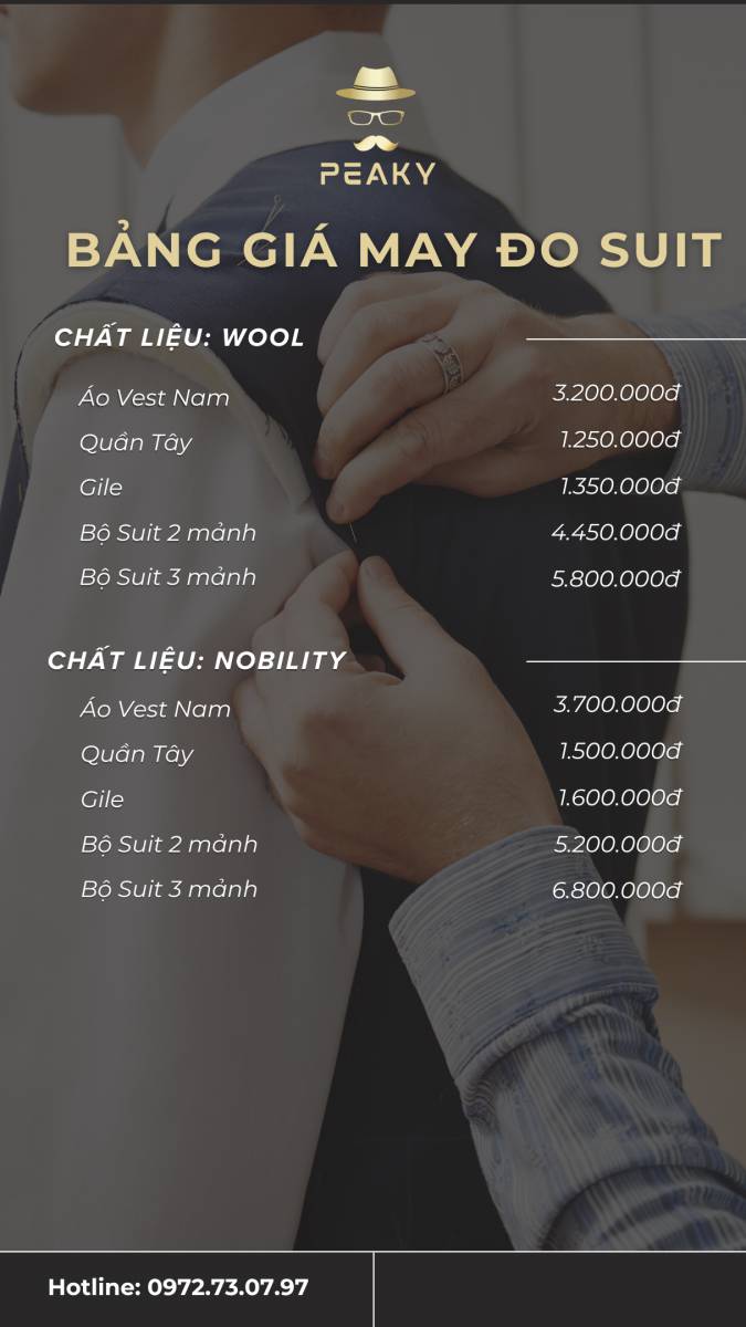 bảng giá may đo vest nam