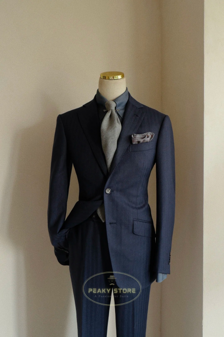 Vest Nam Xanh Navy Herringbone